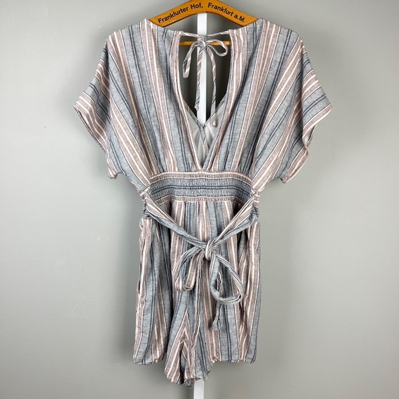American Eagle Outfitters Shorts Romper Womens Large Cotton Linen Stripe‎ - Picture 5 of 6